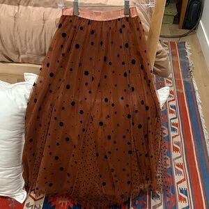 Maeve, never worn! Elegant Brown Polka Dot Skirt